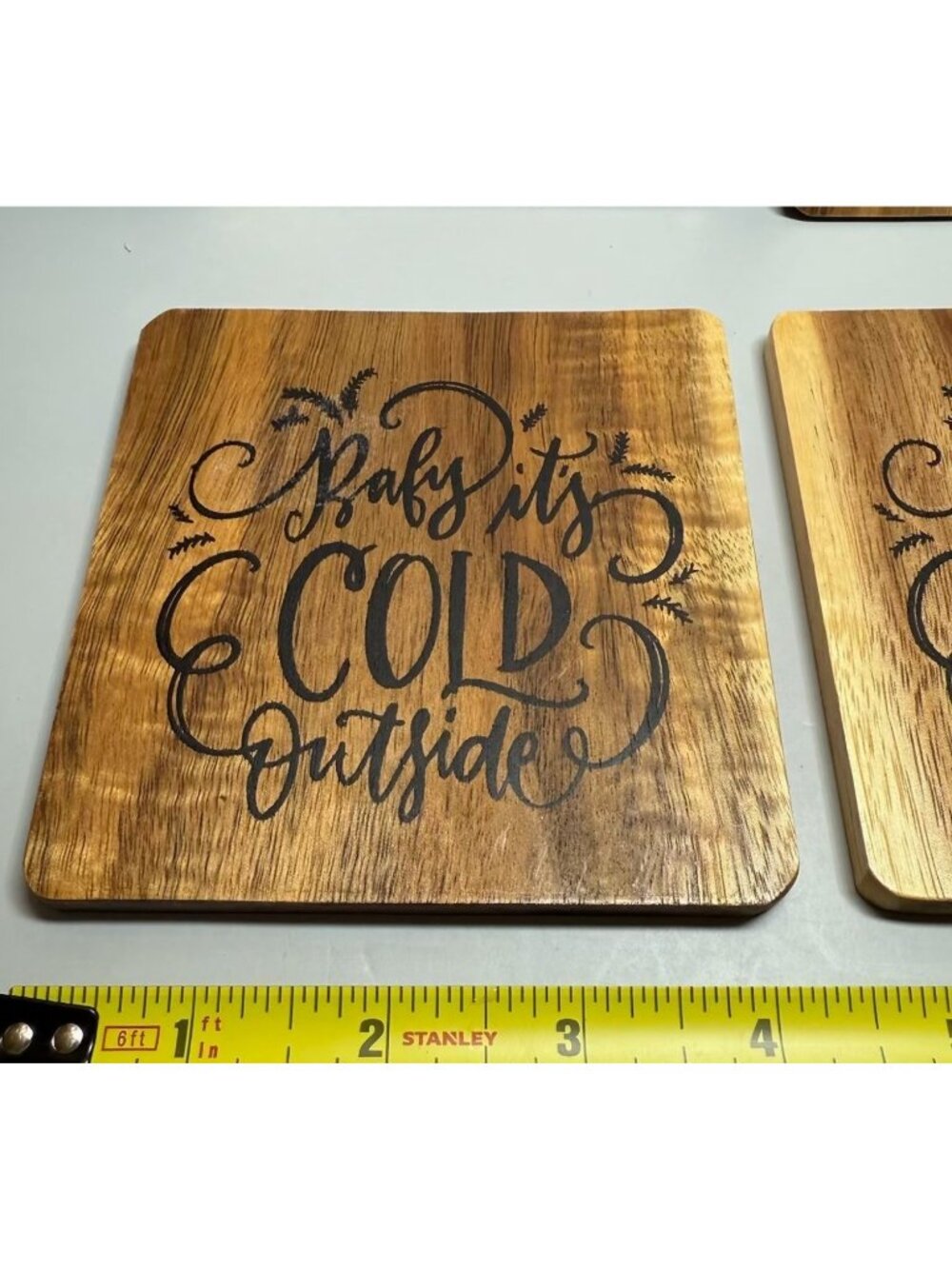 Wooden Christmas Rustic Coasters "Baby Its Cold Outside" Holiday Set of 4